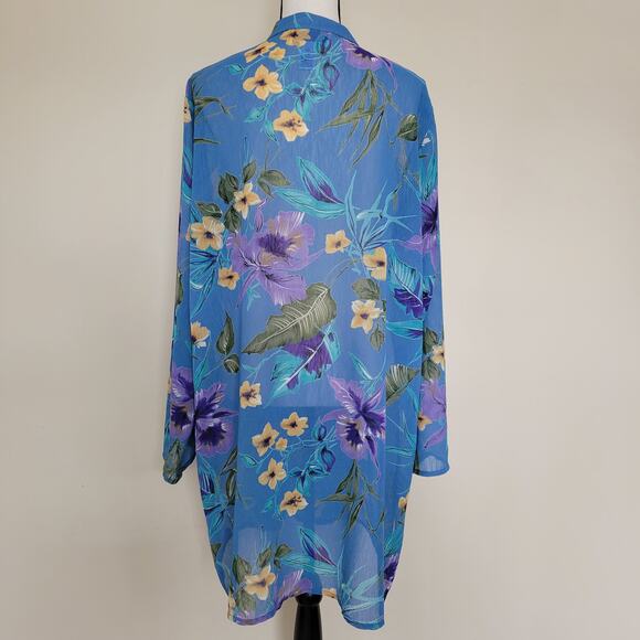 Susan Graver Style Size XL Button Front Sheer Tropical Crinkle Chiffon Tunic Top - Picture 4 of 15